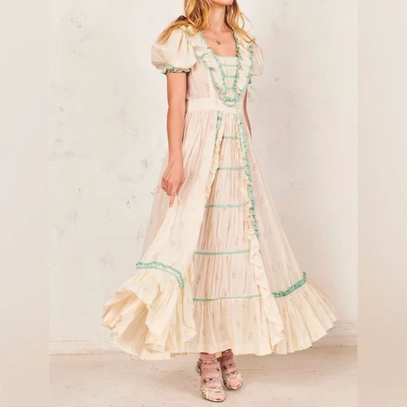 NEW Loveshackfancy Theo Dress Ruffled Cotton Maxi Cottage 4 Freepeople - Picture 5 of 14